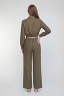 Tie Front Crop Collared Shirt