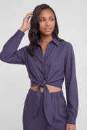 Tie Front Crop Collared Shirt