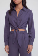 Tie Front Crop Collared Shirt