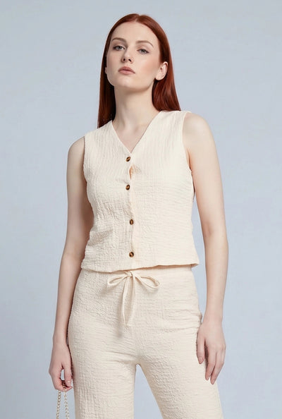 Textured Button-Front Vest