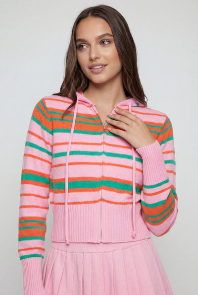 Mallory Striped Knit Zip Hooded Sweater