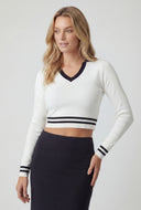 Contrast Trim Stripe Detail Crop Top