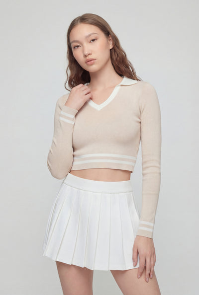 Contrast Trim Stripe Detail Crop Top