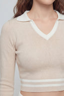 Contrast Trim Stripe Detail Crop Top