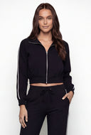 Kiana Crepe Knit Contrast Trim Crop Jacket