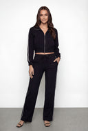 Kiana Crepe Knit Contrast Trim Crop Jacket
