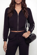 Kiana Crepe Knit Contrast Trim Crop Jacket