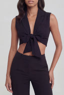 Tie Front Crepe Crop Top