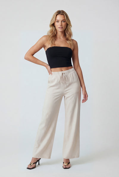Adhara Linen Drawstring Wide-Leg Pants