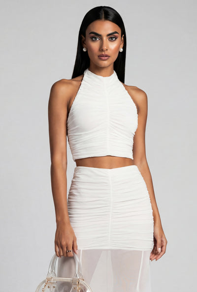 Danielle Ruched Crop Halter Top