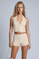 Cali Floral Lace Crop Halter Top