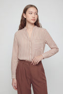 Striped Button-Front V-Neck Shirt