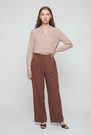 Striped Button-Front V-Neck Shirt