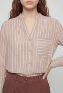 Striped Button-Front V-Neck Shirt