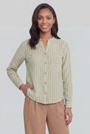 Striped Button-Front V-Neck Shirt