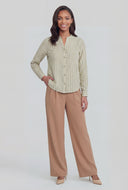Striped Button-Front V-Neck Shirt