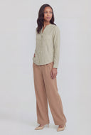 Striped Button-Front V-Neck Shirt