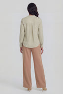 Striped Button-Front V-Neck Shirt