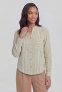 Striped Button-Front V-Neck Shirt