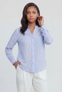 Striped Button-Front V-Neck Shirt