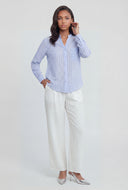 Striped Button-Front V-Neck Shirt