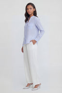 Striped Button-Front V-Neck Shirt