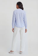 Striped Button-Front V-Neck Shirt