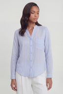 Striped Button-Front V-Neck Shirt