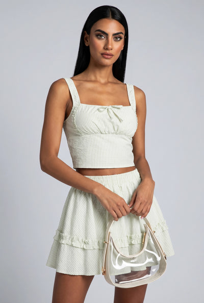 Seersucker Crop Peasant Top