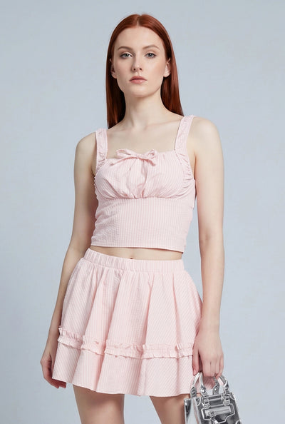 Seersucker Crop Peasant Top