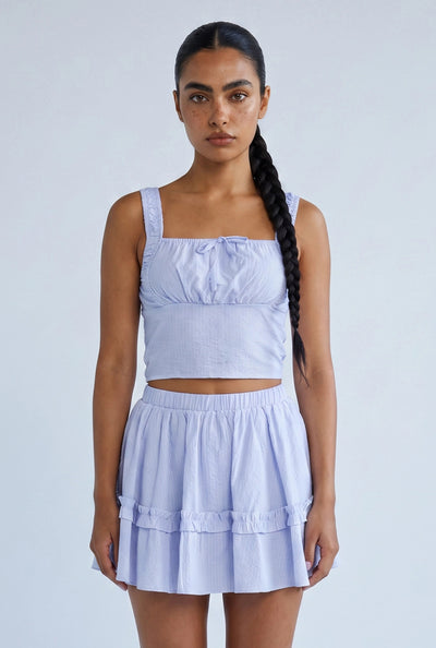 Seersucker Crop Peasant Top