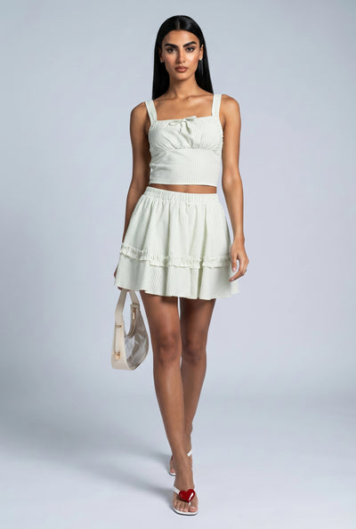 Seersucker Tiered Mini Skirt