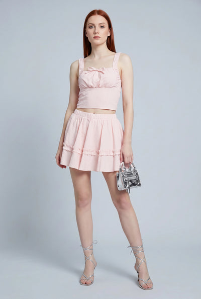 Seersucker Tiered Mini Skirt