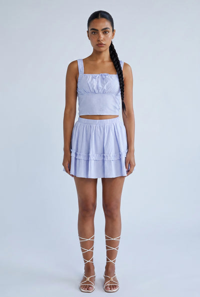 Seersucker Tiered Mini Skirt
