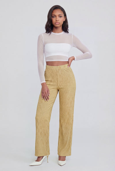 Textured High-Waist Pull On Pants