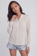 Striped Mandarin Collar Button-Front Shirt