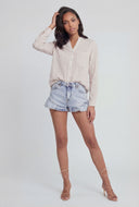 Striped Mandarin Collar Button-Front Shirt