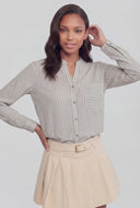 Striped Mandarin Collar Button-Front Shirt