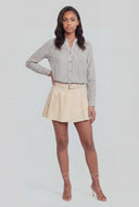 Striped Mandarin Collar Button-Front Shirt