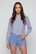 Striped Mandarin Collar Button-Front Shirt