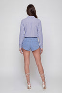 Striped Mandarin Collar Button-Front Shirt