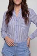 Striped Mandarin Collar Button-Front Shirt