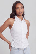 Sleeveless Button-Front Racerback Shirt