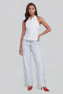 Sleeveless Button-Front Racerback Shirt