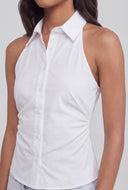 Sleeveless Button-Front Racerback Shirt