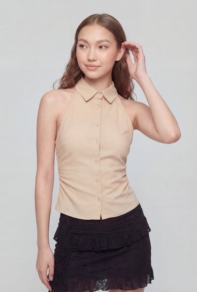 Sleeveless Button-Front Racerback Shirt