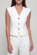 Padded Shoulder V-Neck Blazer Vest