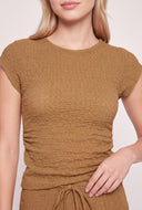 Textured Ruched Cap Sleeve Top