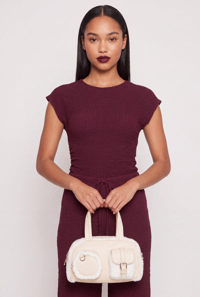 Textured Ruched Cap Sleeve Top