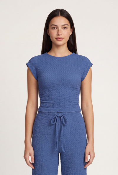 Textured Ruched Cap Sleeve Top